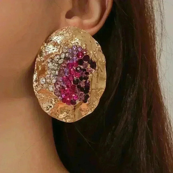 Multicolor Women's Random Color Rhinestone Decor Textured Stud Earring - Picture 1 of 4